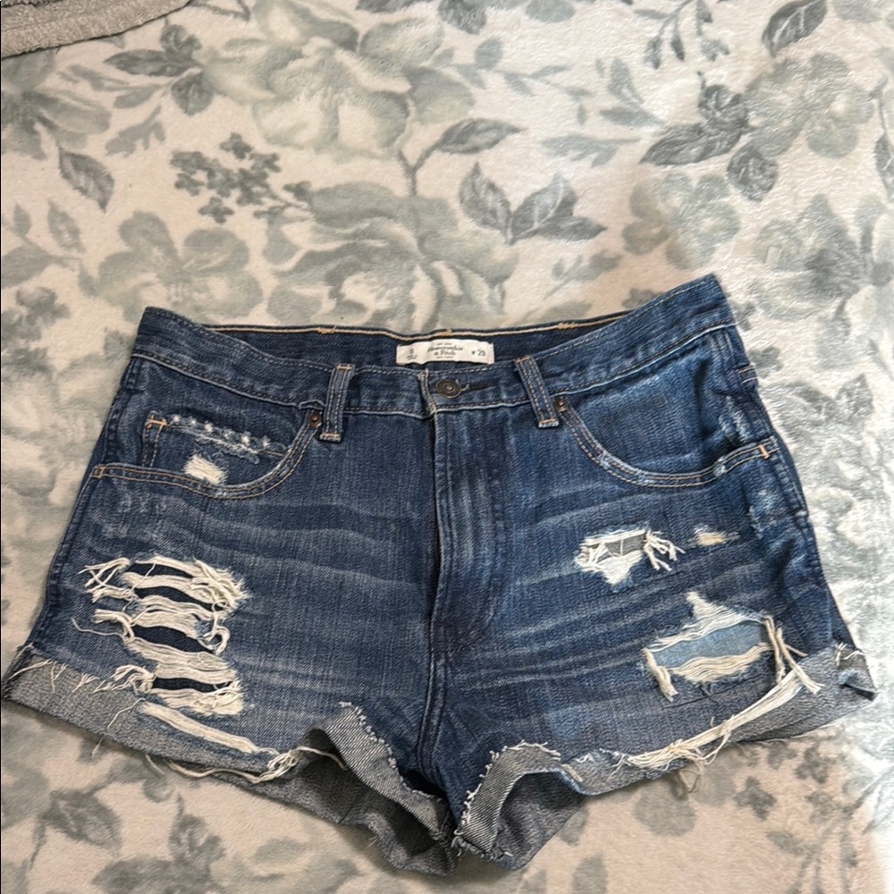 Abercrombie & Fitch Blue Jean Shorts Distressed High-Waisted
